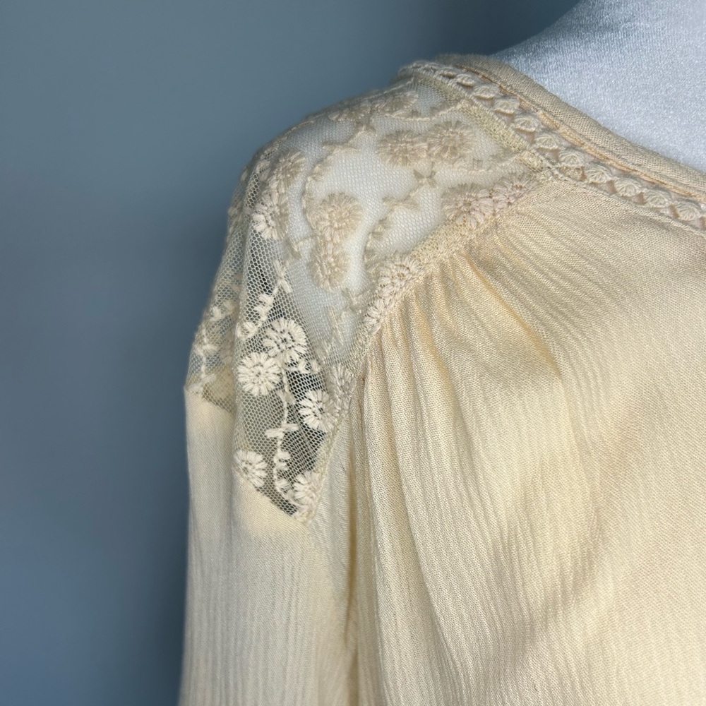NWT John Paul Richard ivory v-neck lace 3/4 sleeve boho bohemian blouse - size M - Picture 4 of 11